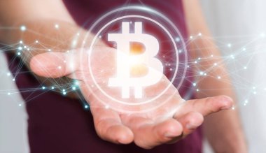 İşadamı bitcoins cryptocurrency 3d işleme kullanarak