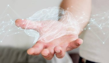 Dijital röntgen insan beyni arabirimi 3d renderi kullanarak iş adamı