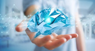 Dijital röntgen insan beyni arabirimi 3d renderi kullanarak iş adamı