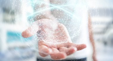 Dijital ağ bağlantısı küre 3B oluşturmayı kullanarak iş adamı