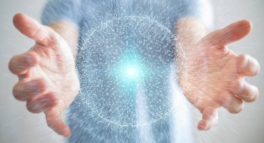 Dijital ağ bağlantısı küre 3B oluşturmayı kullanarak iş adamı