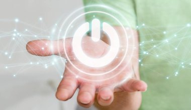 3D render güç düğmesini kullanarak bağlantıları ile işadamı