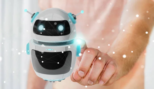 Empresário usando a aplicação de robô digital chatbot 3D renderização — Fotografia de Stock