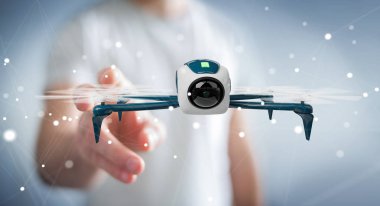 Modern dron 3d işlemesini kullanan iş adamı
