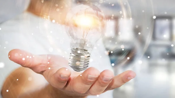 Zakenman moderne lightbulbs aansluiten met de 3D-ren verbindingen — Stockfoto