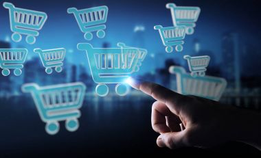Dijital alışveriş simgeleri 3B oluşturmayı kullanarak iş adamı