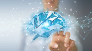 Dijital röntgen insan beyni arabirimi 3d rende kullanarak iş kadını