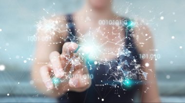 Dijital ikili kod bağlantı ağ 3d re kullanarak iş kadını