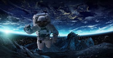 Astronot uzay 3d işleme öğeleri bu görüntünün içinde yüzen 