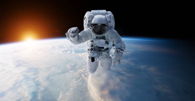 Astronot uzay 3d işleme öğeleri bu görüntünün içinde yüzen 