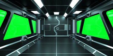 Uzay gemisi karanlık iç 3d render