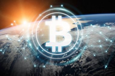 Bitcoins değişim Planet Earth 3d render