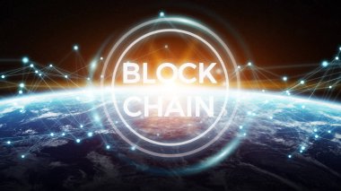 Blockchain Planet Earth 3d render