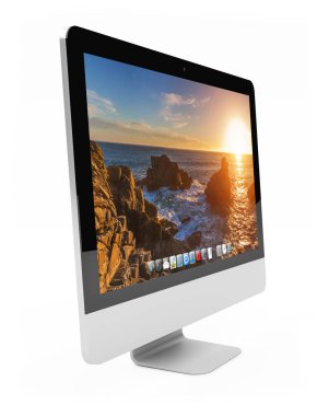 Beyaz arka plan 3d render modern bilgisayar ekranında