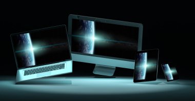 Modern dijital gümüş teknik cihaz 3d render