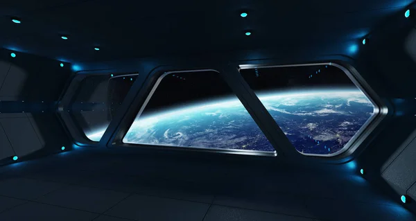 Ruimteschip futuristische interieur met uitzicht op de planeet aarde — Stockfoto