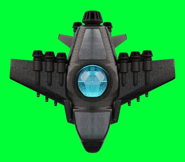 Futurystycznego statku kosmicznego na białym tle na zielonym tle renderowania 3d — Zdjęcie stockowe