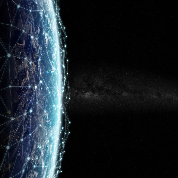行星地球3d 渲染的连接系统和数据交换 — 图库照片