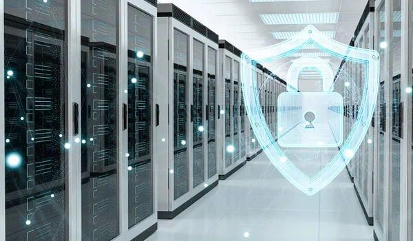 Firewall activated on server room data center 3D rendering — Stock Photo, Image