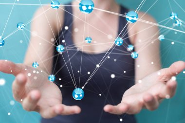 Uçan ağ topları bağlantı 3B oluşturmayı kullanarak iş kadını