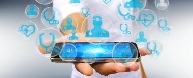 Modern tıbbi arabirimi 3d işlemesini kullanan iş adamı