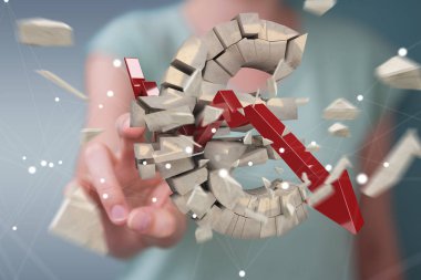 Euro para birimi cinsinden 3d render patlayan ile iş kadını