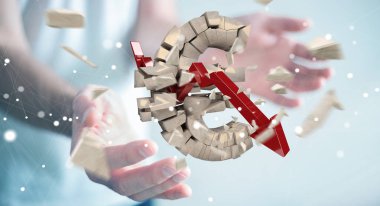 Euro para birimi cinsinden 3d render patlayan ile iş adamı