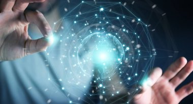 Planet earth ağ küre 3d işlemesini kullanan iş adamı