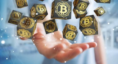 İşadamı bitcoins cryptocurrency 3d işleme kullanarak