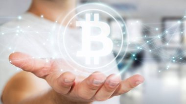 İşadamı bitcoins cryptocurrency 3d işleme kullanarak