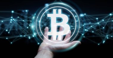 İşadamı bitcoins cryptocurrency 3d işleme kullanarak