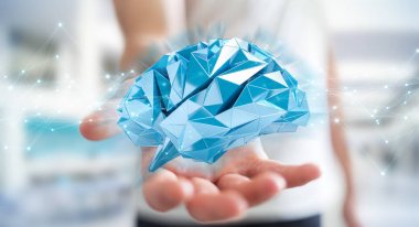 Dijital röntgen insan beyni arabirimi 3d renderi kullanarak iş adamı