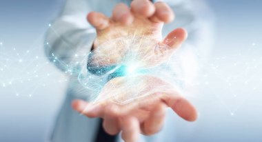 Dijital röntgen insan beyni arabirimi 3d renderi kullanarak iş adamı