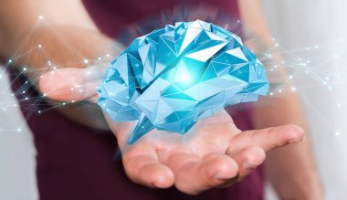 Dijital röntgen insan beyni arabirimi 3d renderi kullanarak iş adamı