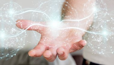 Dijital ağ bağlantısı küre 3B oluşturmayı kullanarak iş adamı