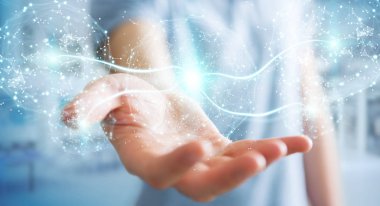 Dijital ağ bağlantısı küre 3B oluşturmayı kullanarak iş adamı