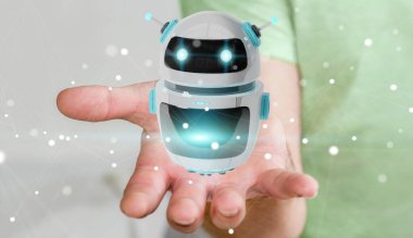 Dijital sohbet etmek robot uygulama 3d rendering kullanarak iş adamı