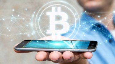 İşadamı bitcoins cryptocurrency 3d işleme kullanarak