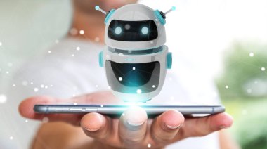 Dijital sohbet etmek robot uygulama 3d rendering kullanarak iş adamı