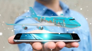 İşadamı çınar ve dünyanın ünlü simge ile 3d parçalamak