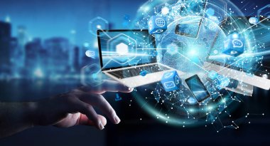 Teknik cihazlar işkadını 3d renderi ile birbirine bağlı