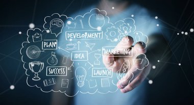 Eliyle el yazması proje sunum kullanarak iş adamı