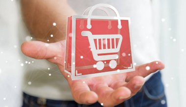 Dijital alışveriş simgeleri 3B oluşturmayı kullanarak iş adamı
