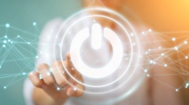 3D render güç düğmesini kullanarak bağlantıları ile işadamı