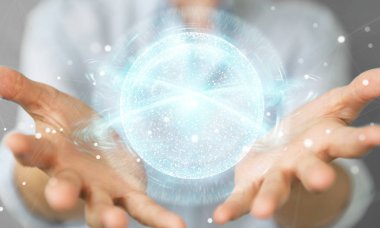 Dijital ağ bağlantısı kullanarak işkadını 3d renderi Küre