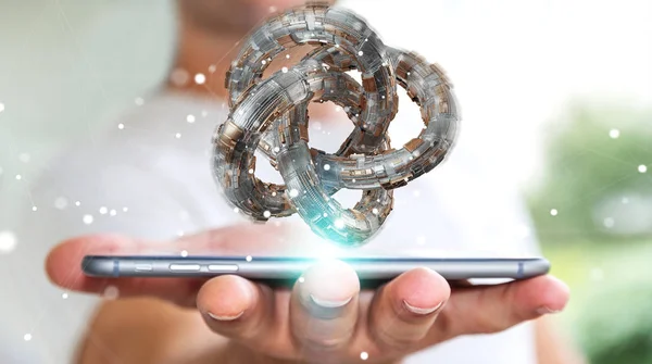 Businessman folosind torus futurist texturat obiect 3D randare — Fotografie, imagine de stoc