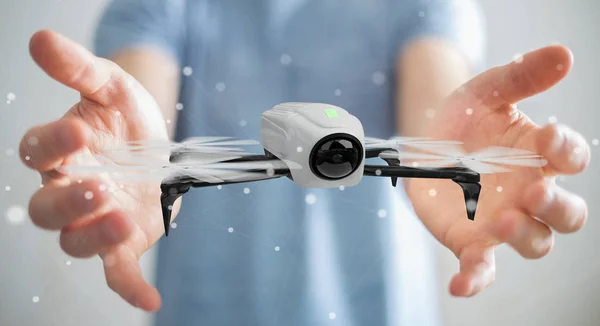 Biznesmen przy użyciu renderowania 3d nowoczesne drone — Zdjęcie stockowe