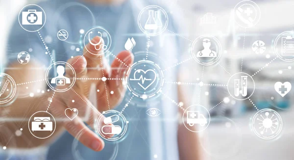 Dijital tıbbi arabirimi 3d işlemesini kullanan iş adamı