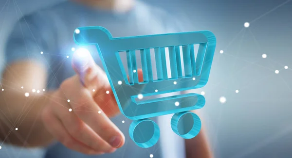Uomo d'affari utilizzando icone di shopping digitale rendering 3D — Foto Stock
