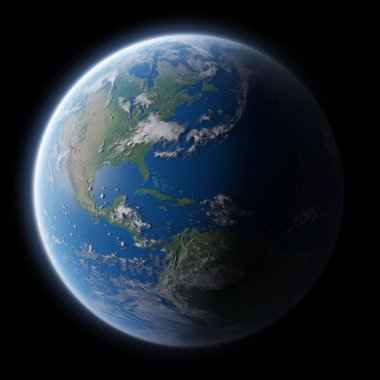 Mavi Dünya gezegeninin alan 3d render elemanları bu görünümü